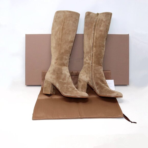 Gianvito Rossi 38.5 Joelle Suede Knee High Tall High Heel Boot 70mm Camel - Picture 5 of 16